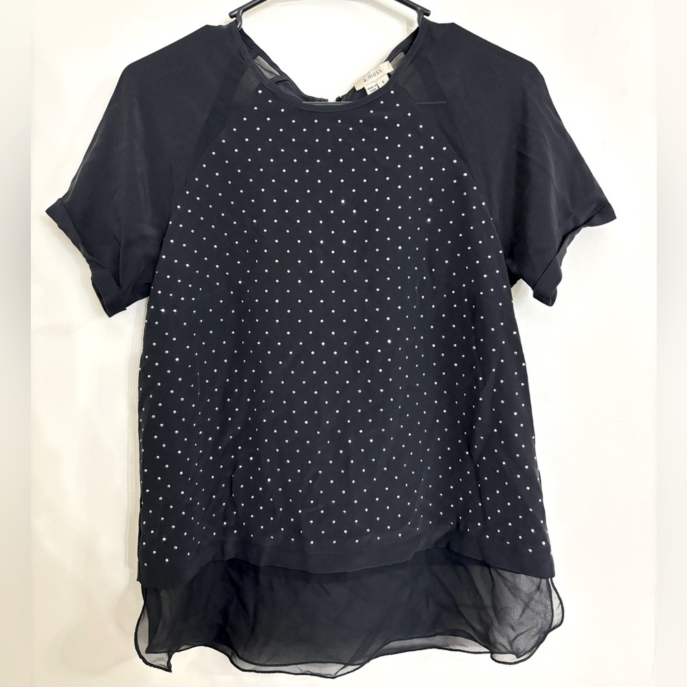 a.moss Silk Rhinestone Blouse